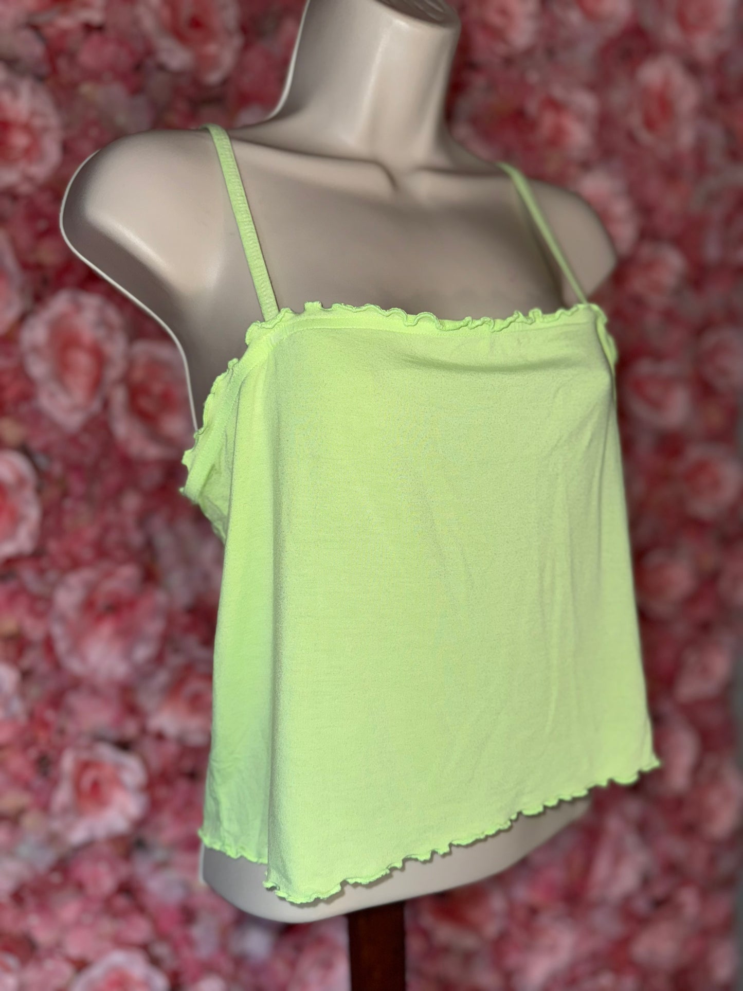 American Eagle (Large) Lime Green Soft & Sexy Cropped Tank Top with Ruffle Trim