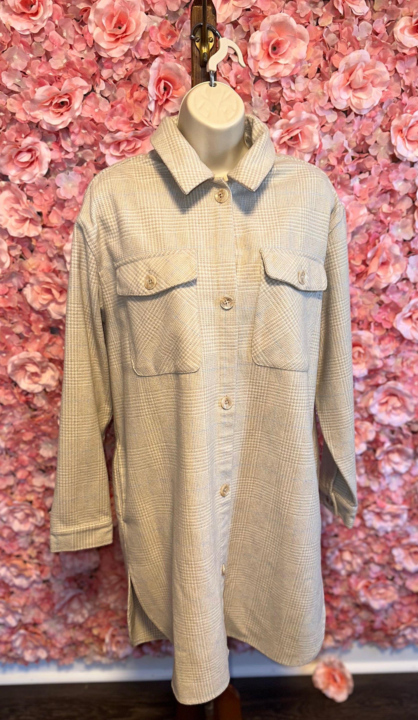 C By One (XL) Neutral Plaid Button Up Wool Trench Coat