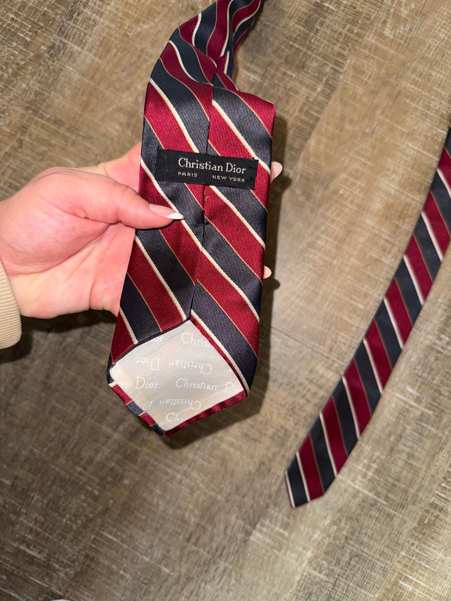 Christian Dior Red and Blue Striped Tie