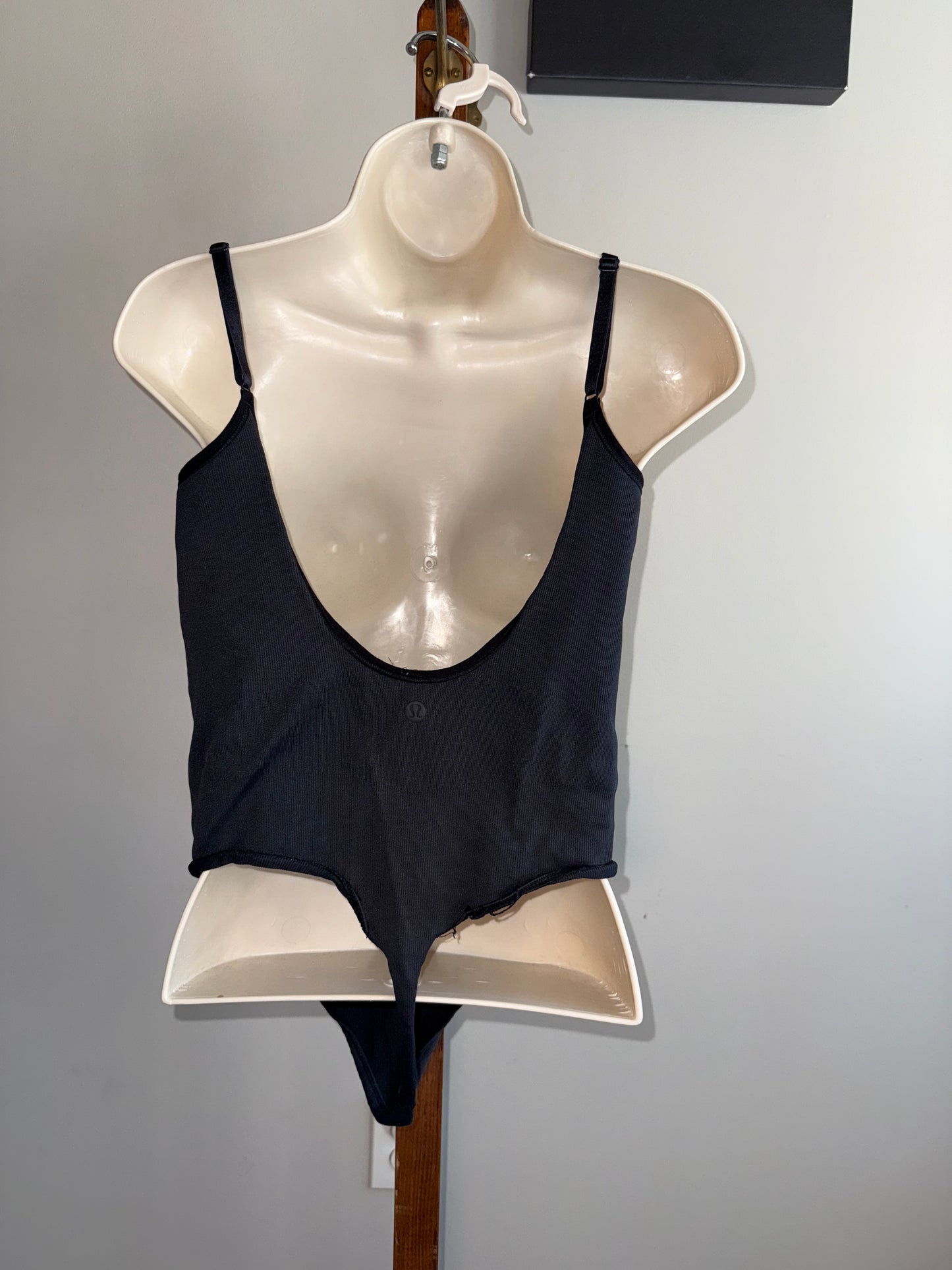 lululemon Black Ribbed Thong Bodysuit with Open Back