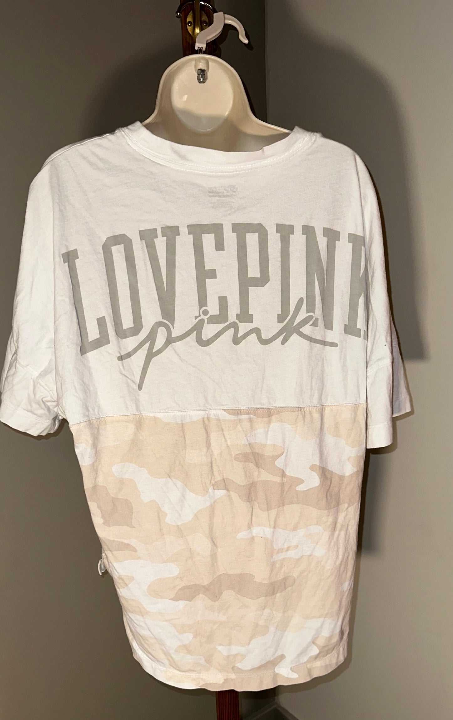 PINK Victoria's Secret (Medium) White Color-Block Camo Pattern Top