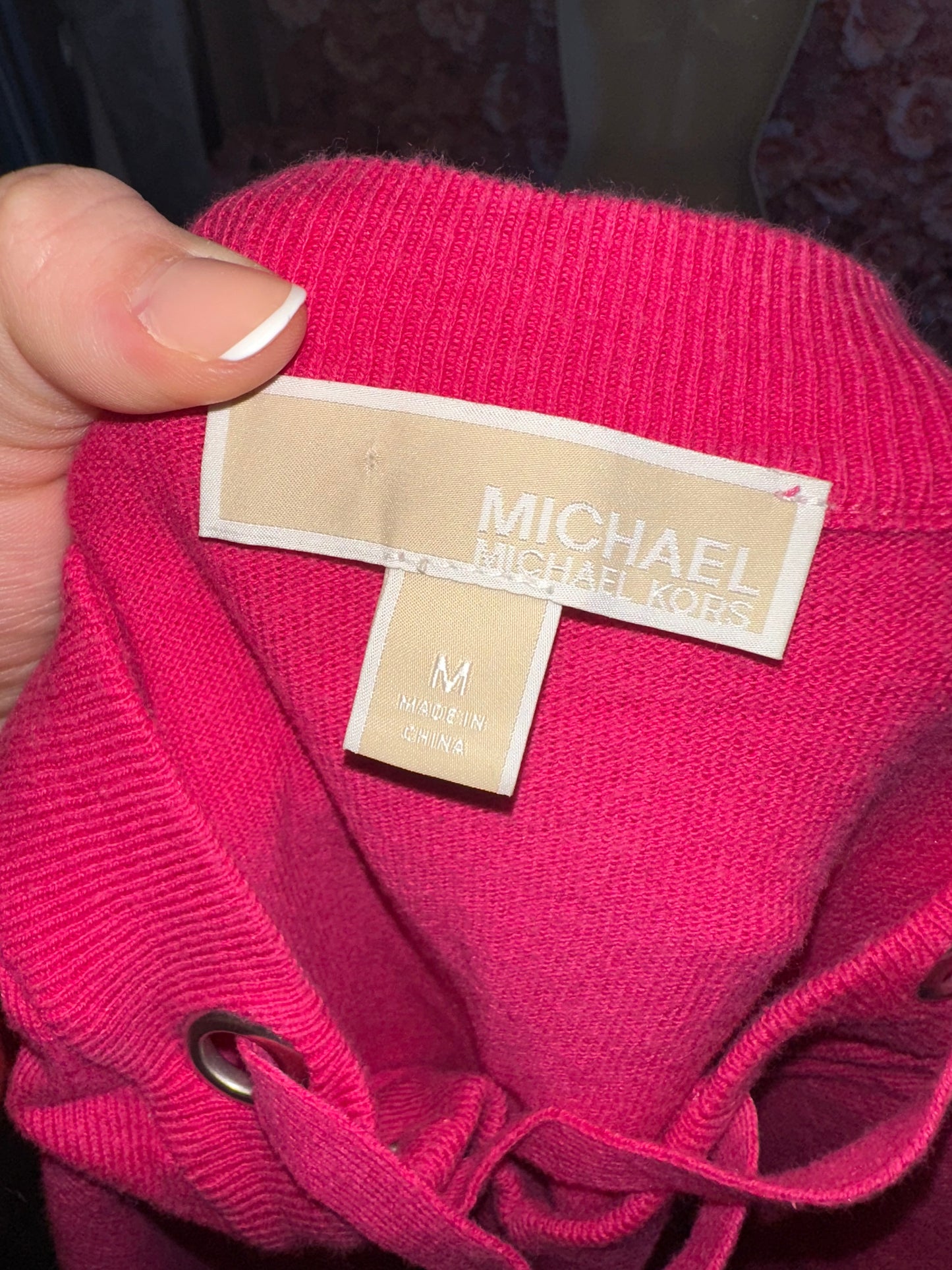 Michael Kors (Medium) Hot Pink Tied V-Neck Knit Sweater with Stretch