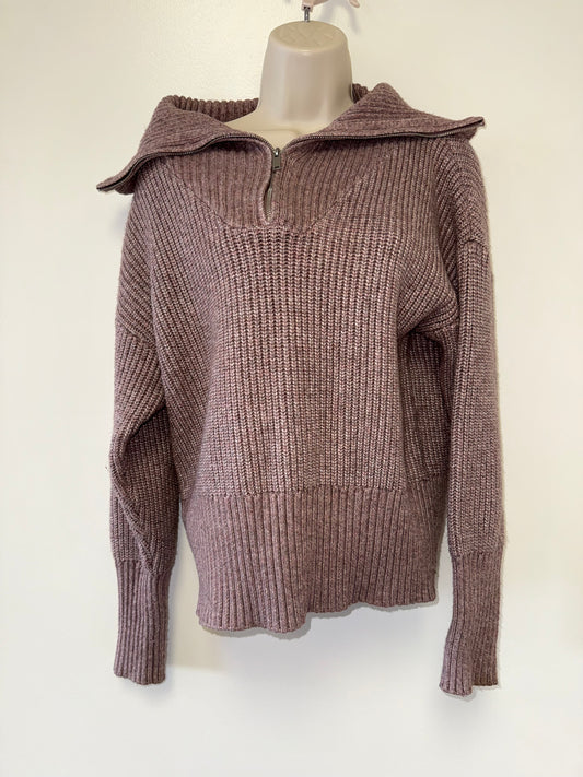 Cupcakes & Cashmere (Medium) Rose Pink Ribbed Knit 3/4 Zip Up Collared Sweater
