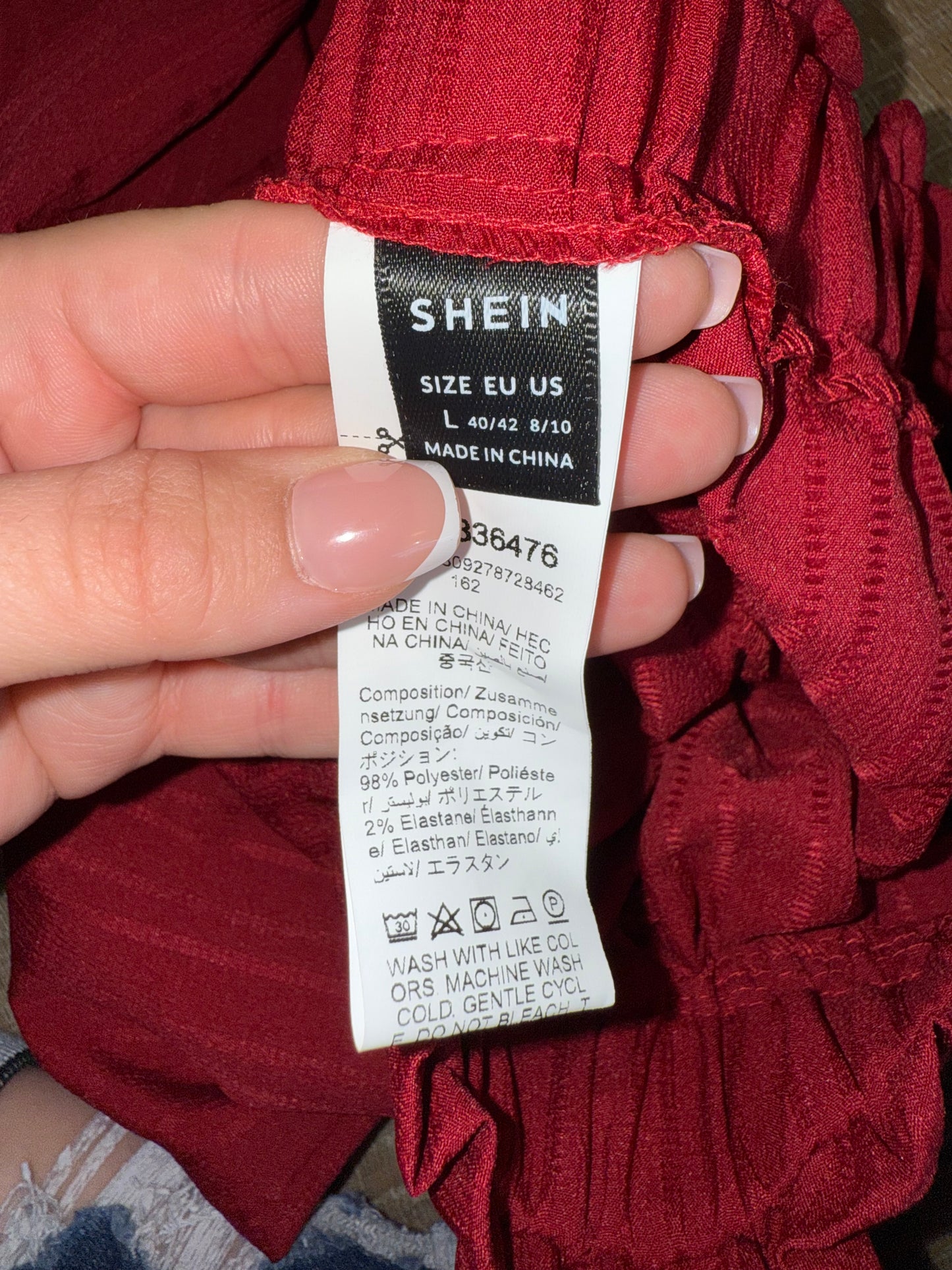 SHEIN (Large) Burgundy Wide Leg Lightweight Tied Pants