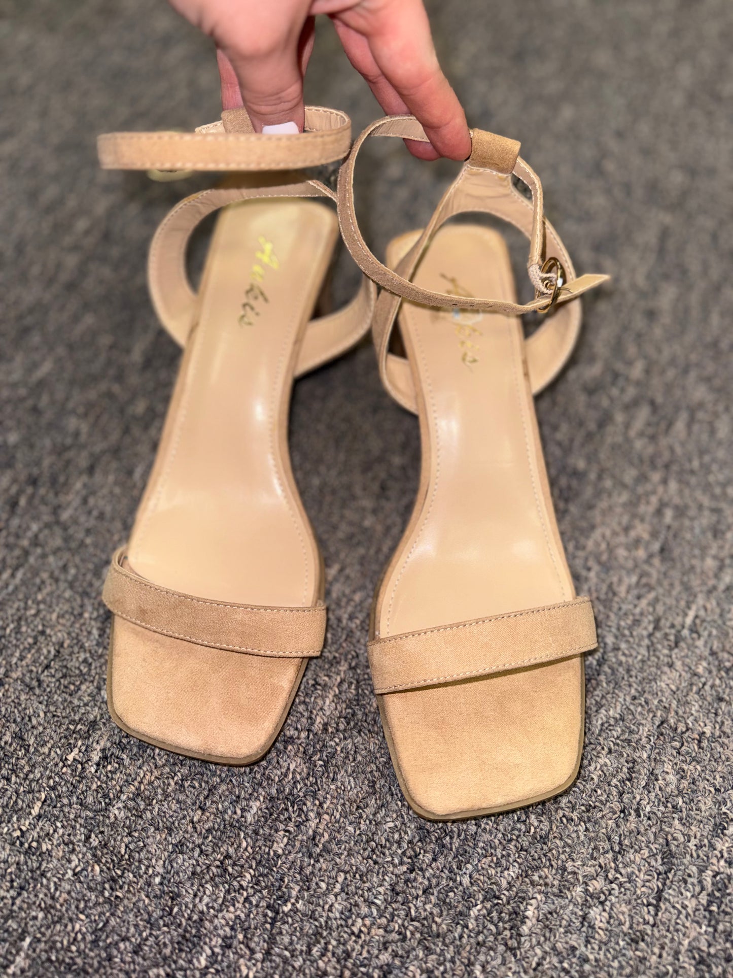 Ankis (8) Nude Open Toe Heels with Adjustable Ankle Strap