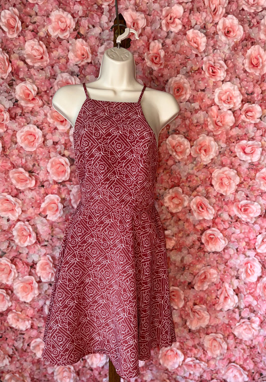 Hollister (Small) Red//White Pattern Lightweight Dress with Open Tied Back