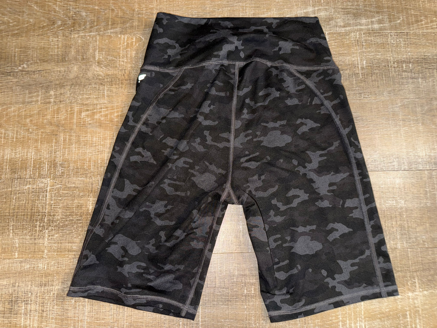 Fabletics (Medium) Black//Grey Camo Pattern Biker Shorts