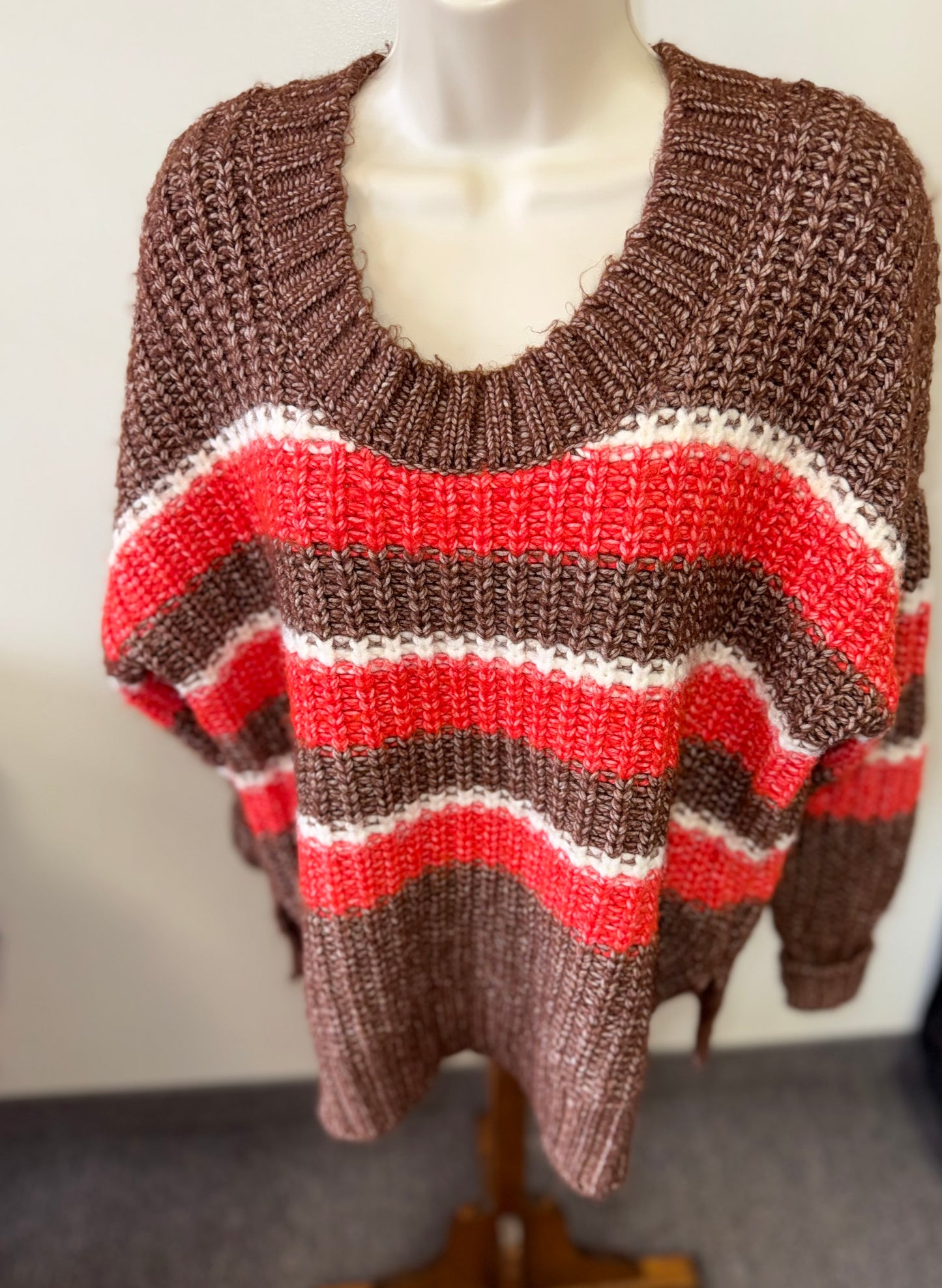 Offline by Aerie (Small) Brown and Orange Chunky Knit Oversized Sweater