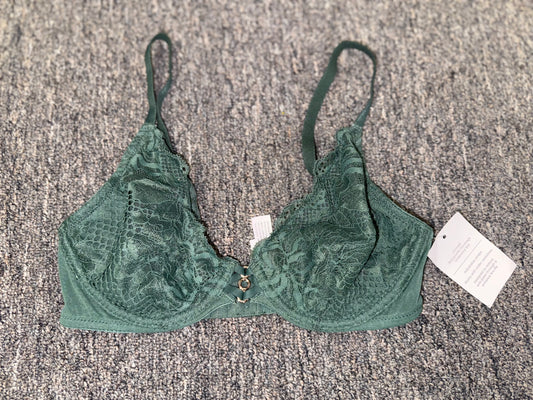 NWT Auden (32B) Brand New Green Lace//Sheer Balconette Bra
