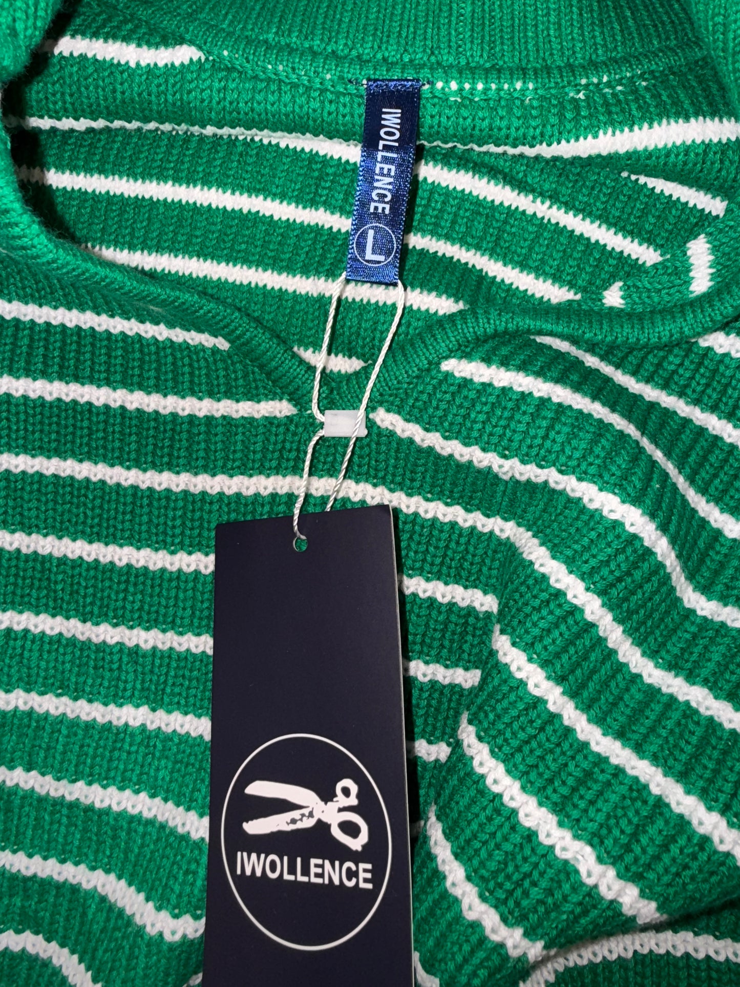 NWT Iwollence (Large) Brand New Green & White Striped Knit Sleeveless Sweater