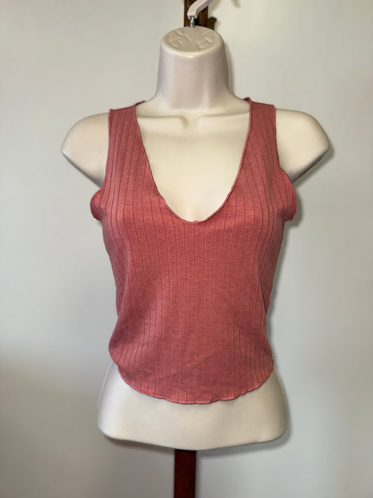 Bozzolo (Small) Coral Ribbed V-Neck Cropped Tank Top