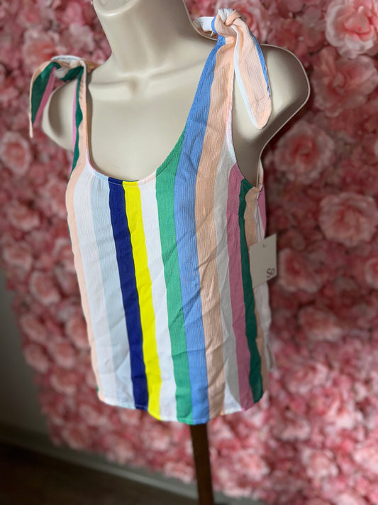 NWT SO (XS) Brand New Colorful Striped Lightweight Tank Top with Tied Shoulders