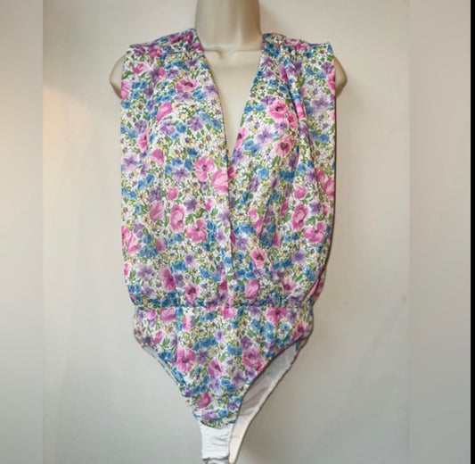 Zara (Medium) Floral Polyester Sleeveless Sheer Bodysuit