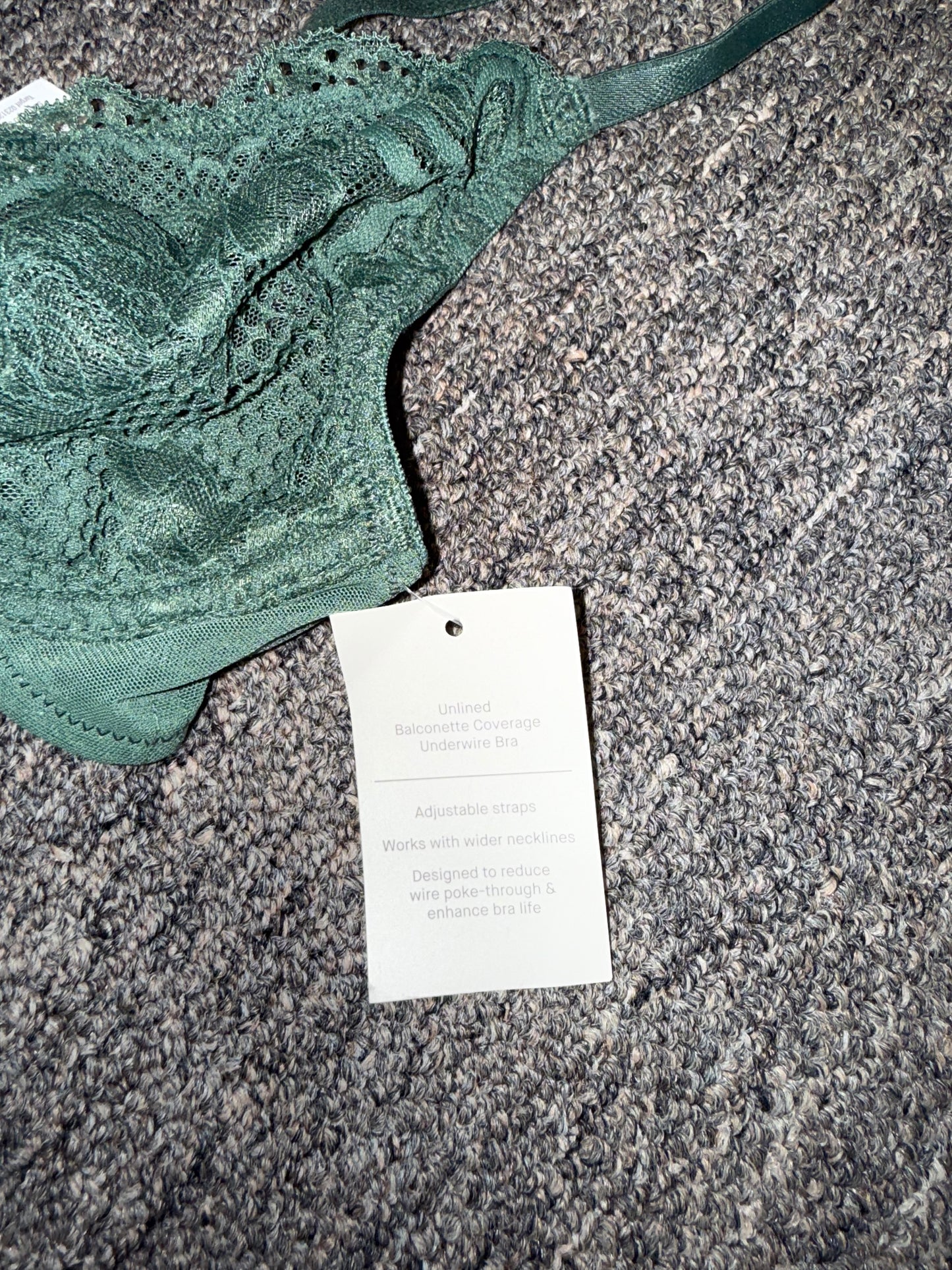 NWT Auden (32B) Brand New Green Lace//Sheer Balconette Bra