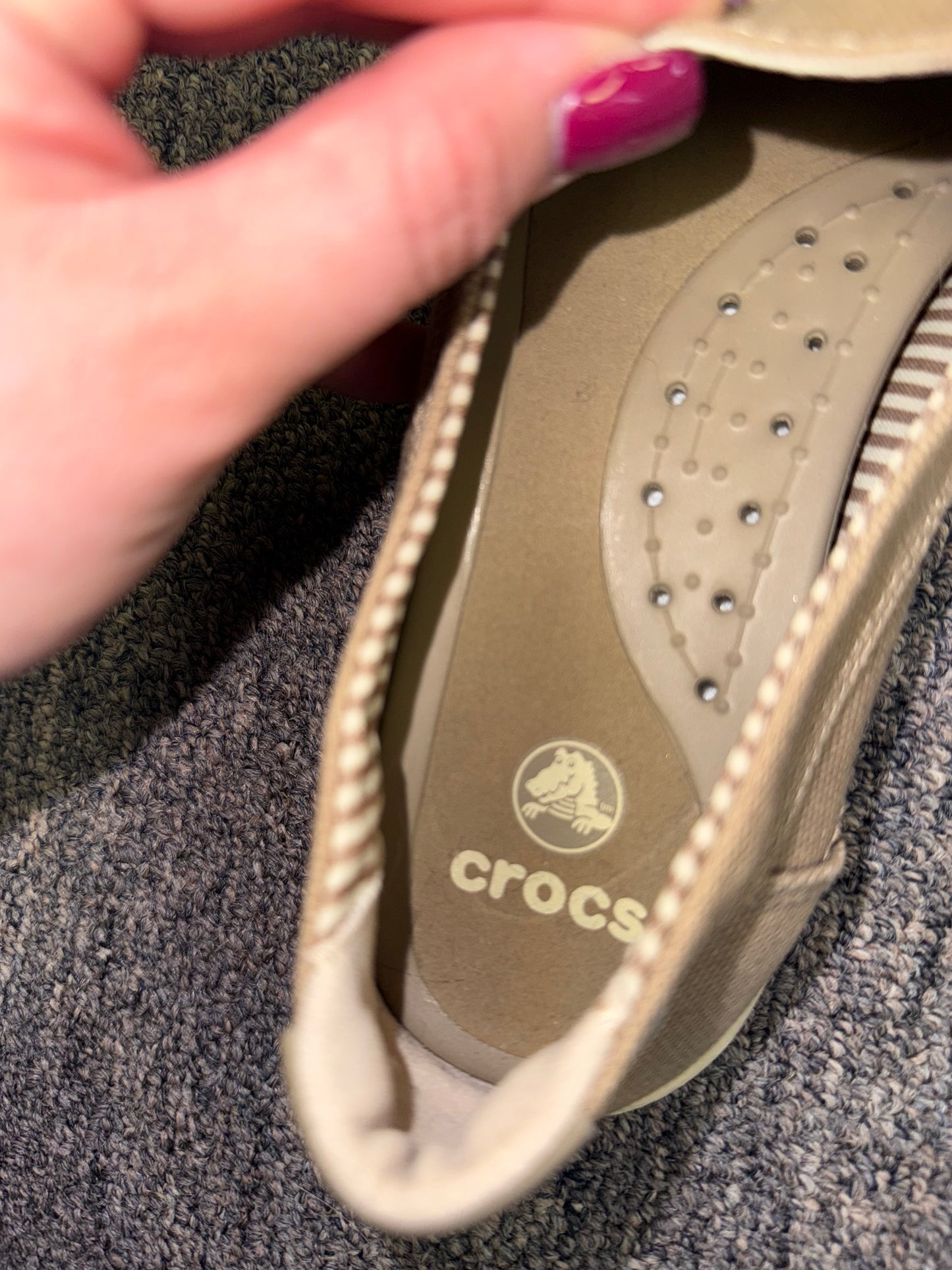 Crocs (Women's 7) Neutral Walu Khaki Canvas Boat Shoes