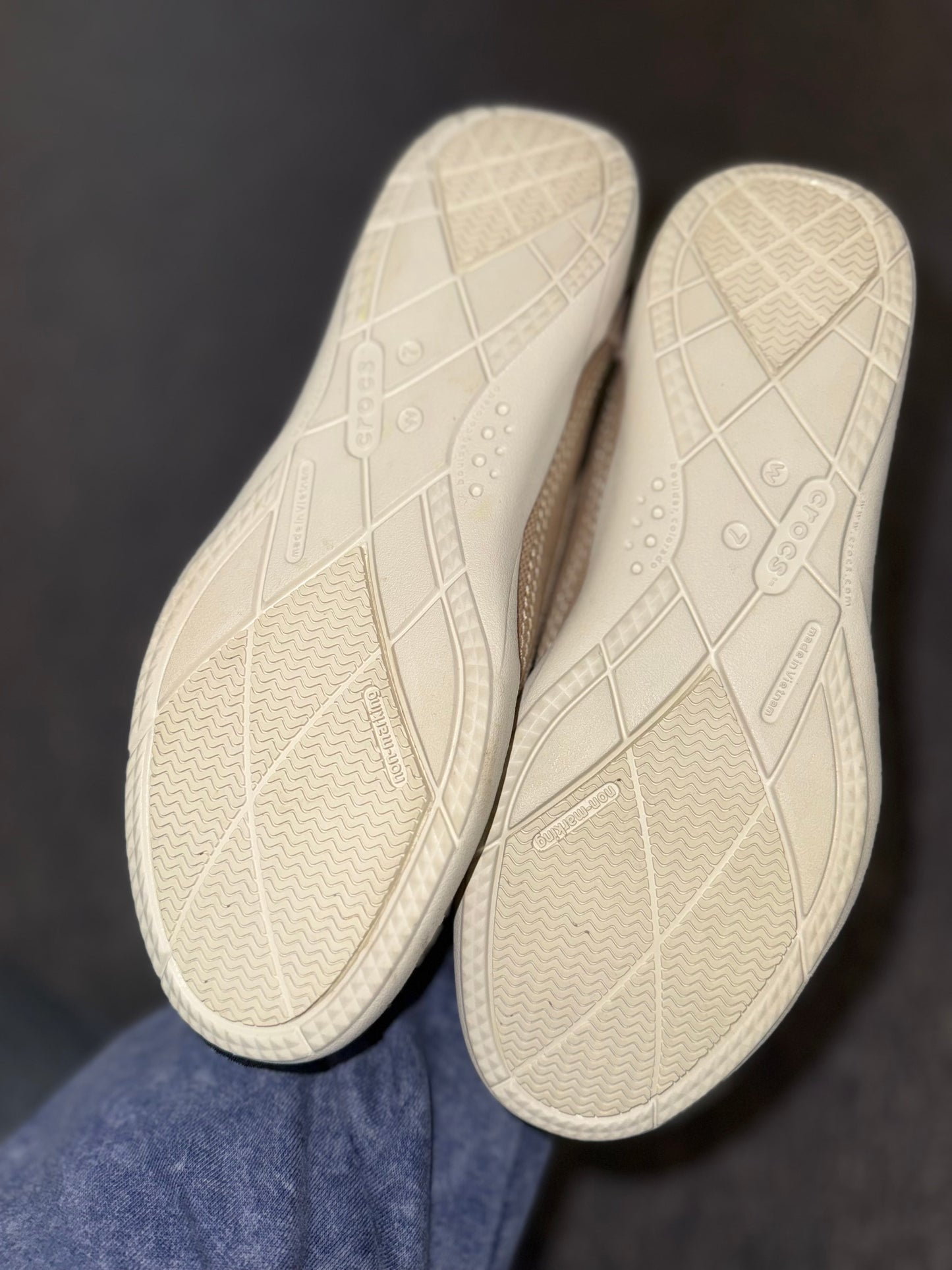 Crocs (Women's 7) Neutral Walu Khaki Canvas Boat Shoes