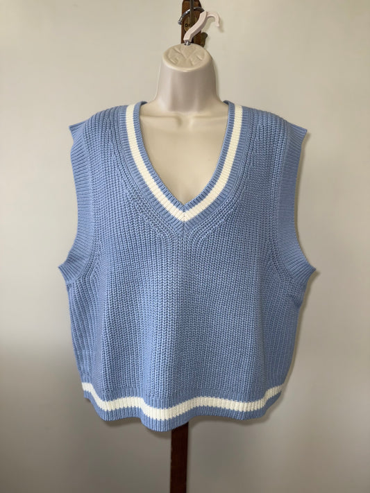Divided (Large) Blue and White Knit V-Neck Sleeveless Sweater Vest