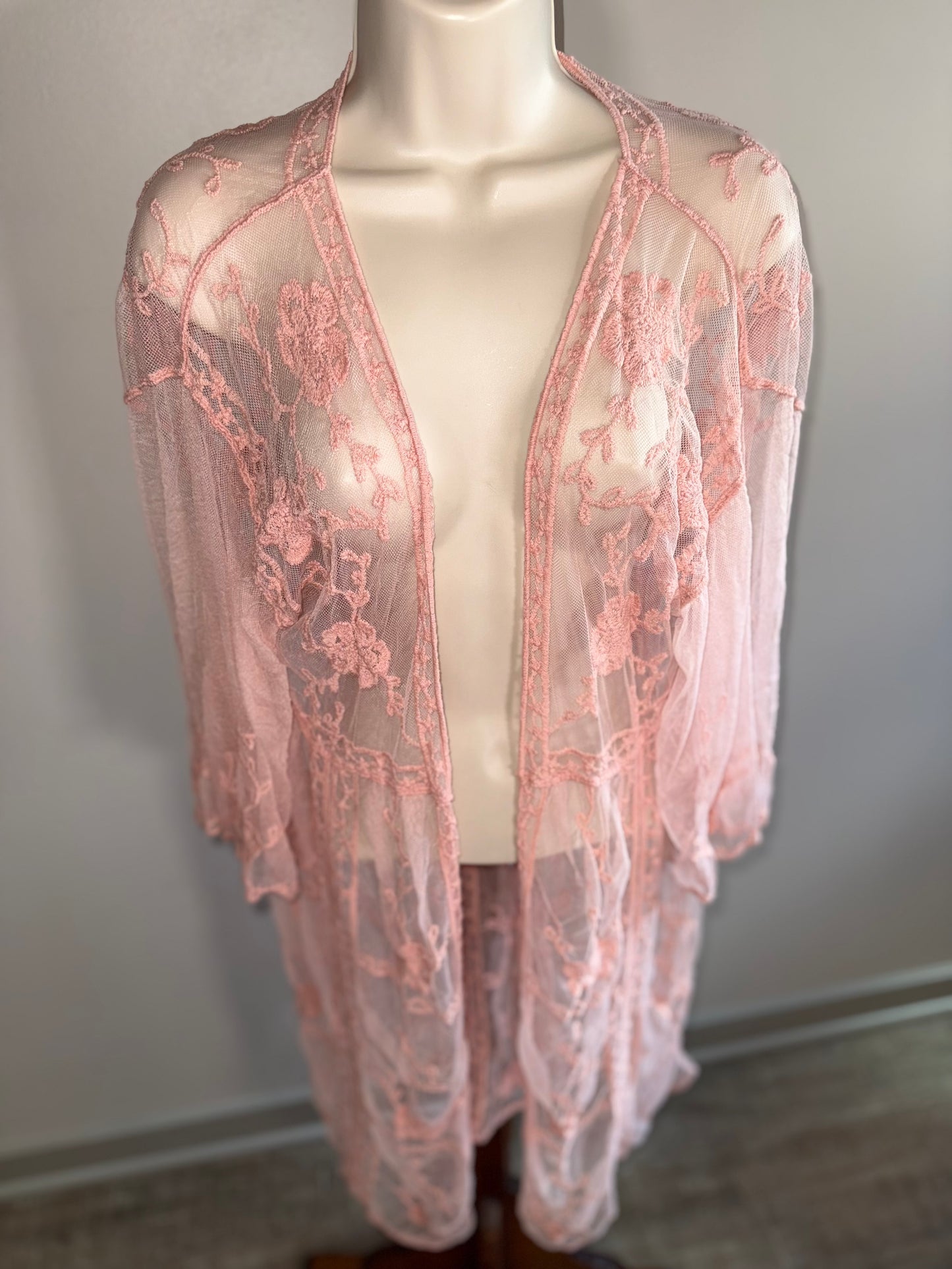 Lauren Conrad (OS) Pink Sheer Embroidered Cover Up