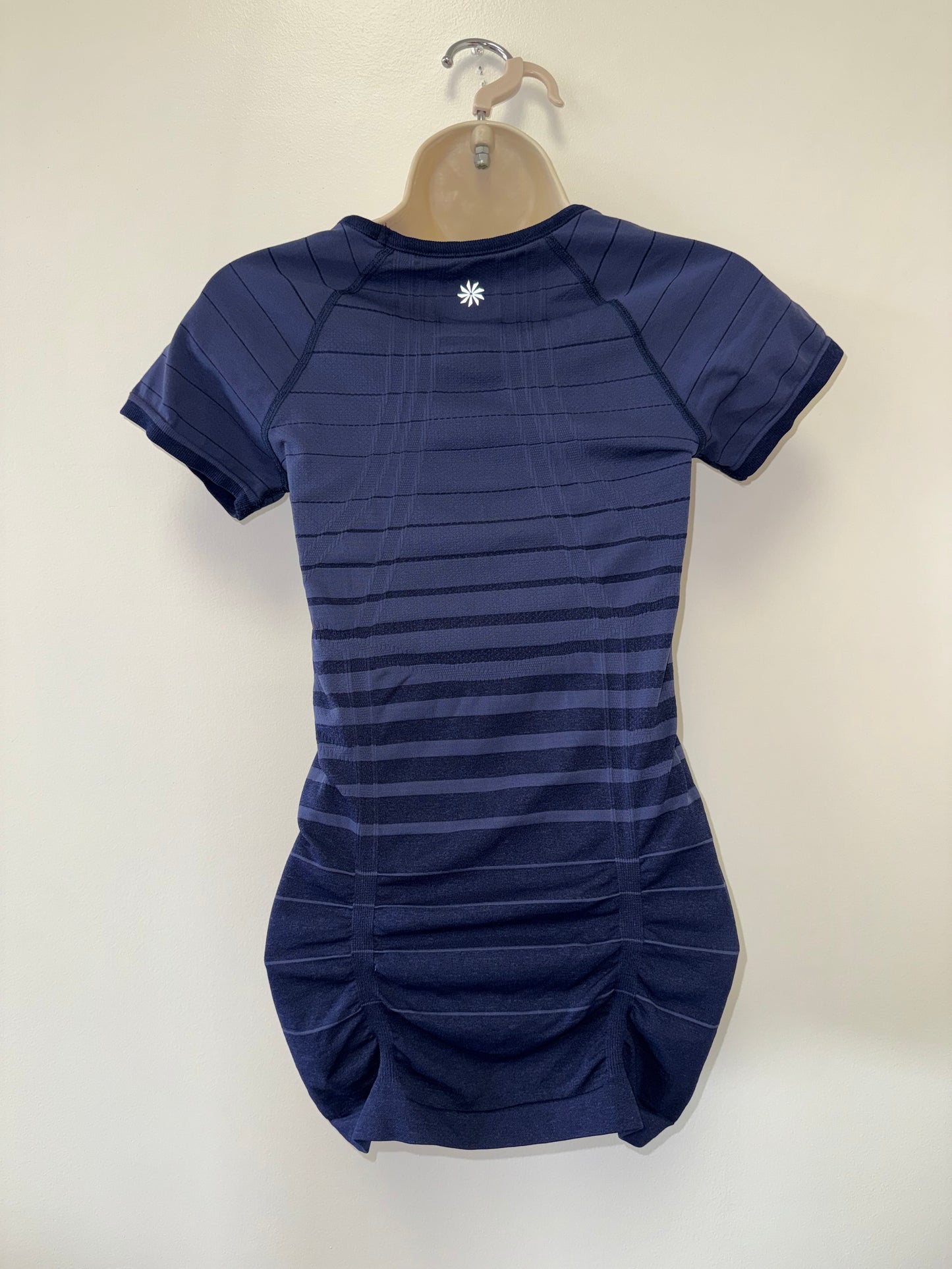 Athleta (XS) Navy Striped Short Sleeve Stretchy Top