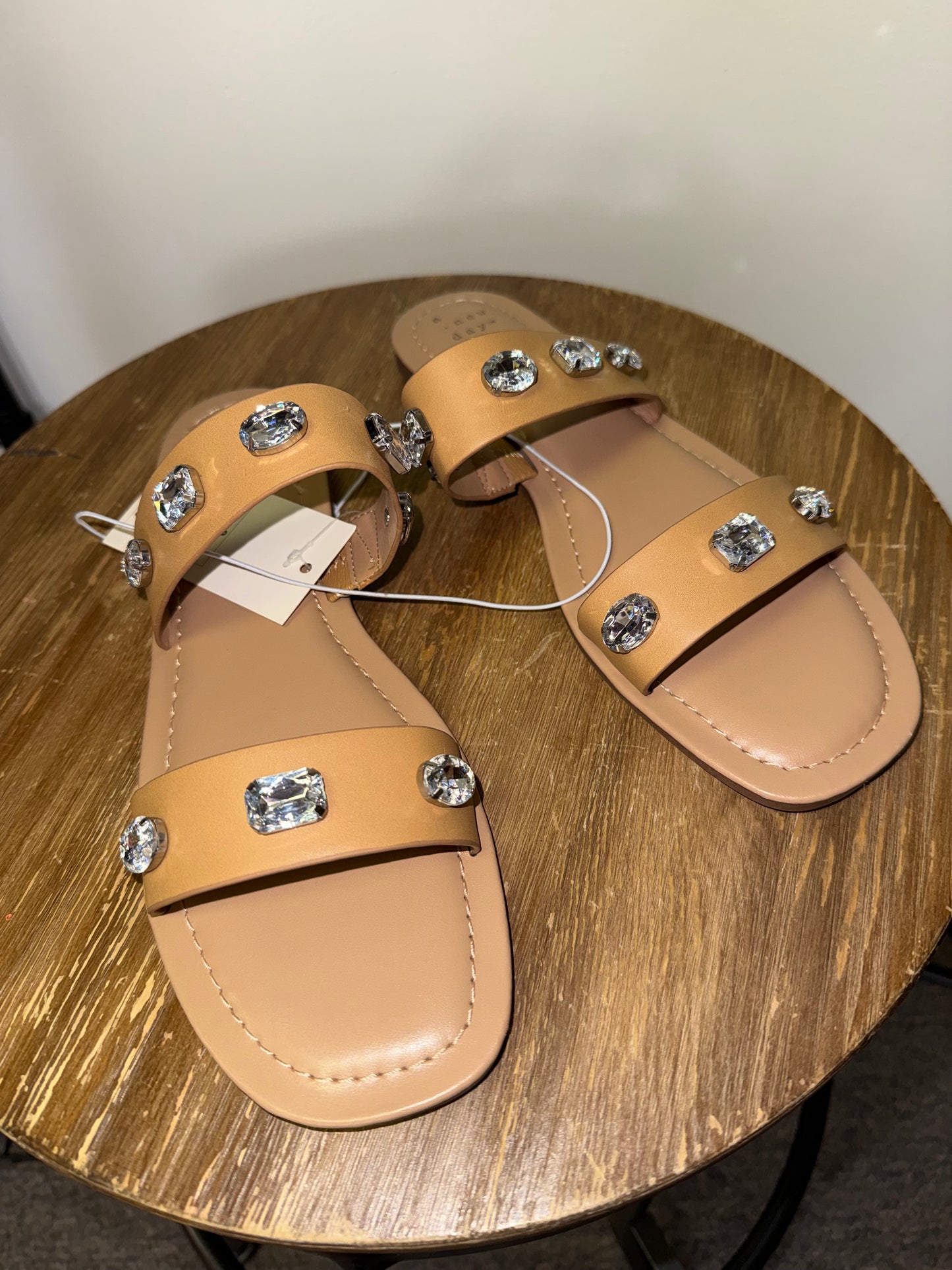 NWT A New Day (9) Brand New Tan Slip On Sandals with Jewel Accents