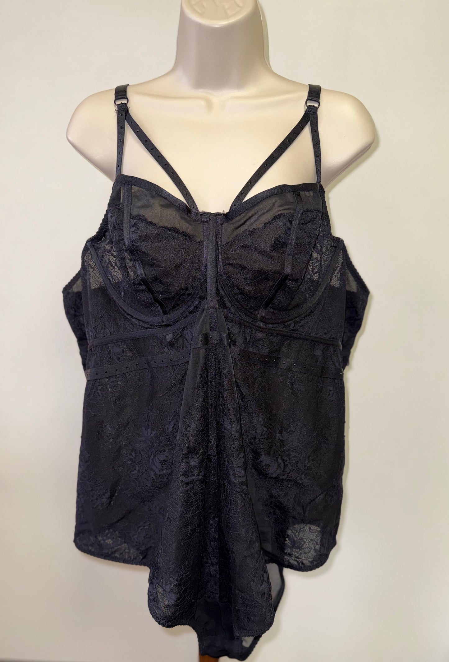 Torrid (3) Black Lace/Sheer Lingerie Bodysuit with Jewels