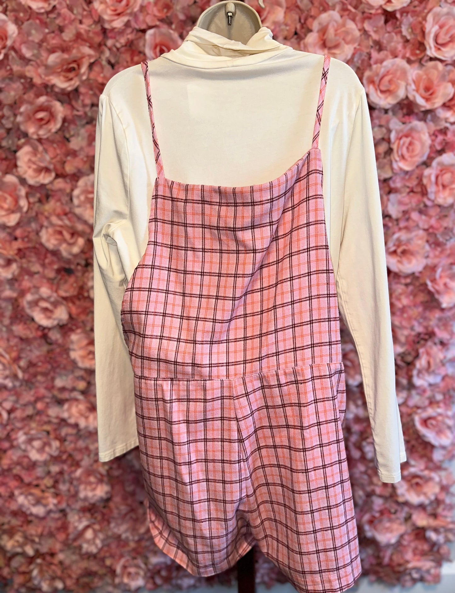 SHEIN (XL) Pink Plaid Overall Shorts