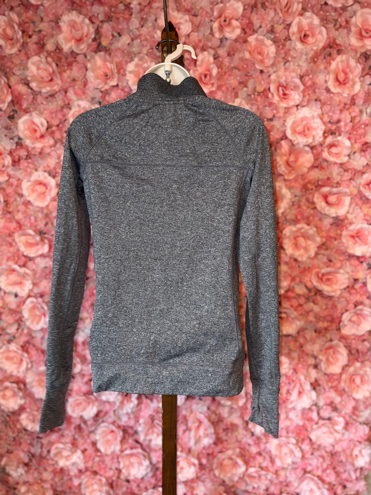 PINK VS (XS) Grey Sporty Form Fitting 3/4 Zip Up Running Sweatshirt