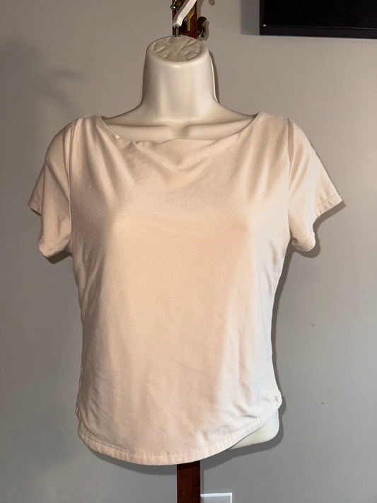 Pink Rose (Large) Cream Short Sleeve Crop Top