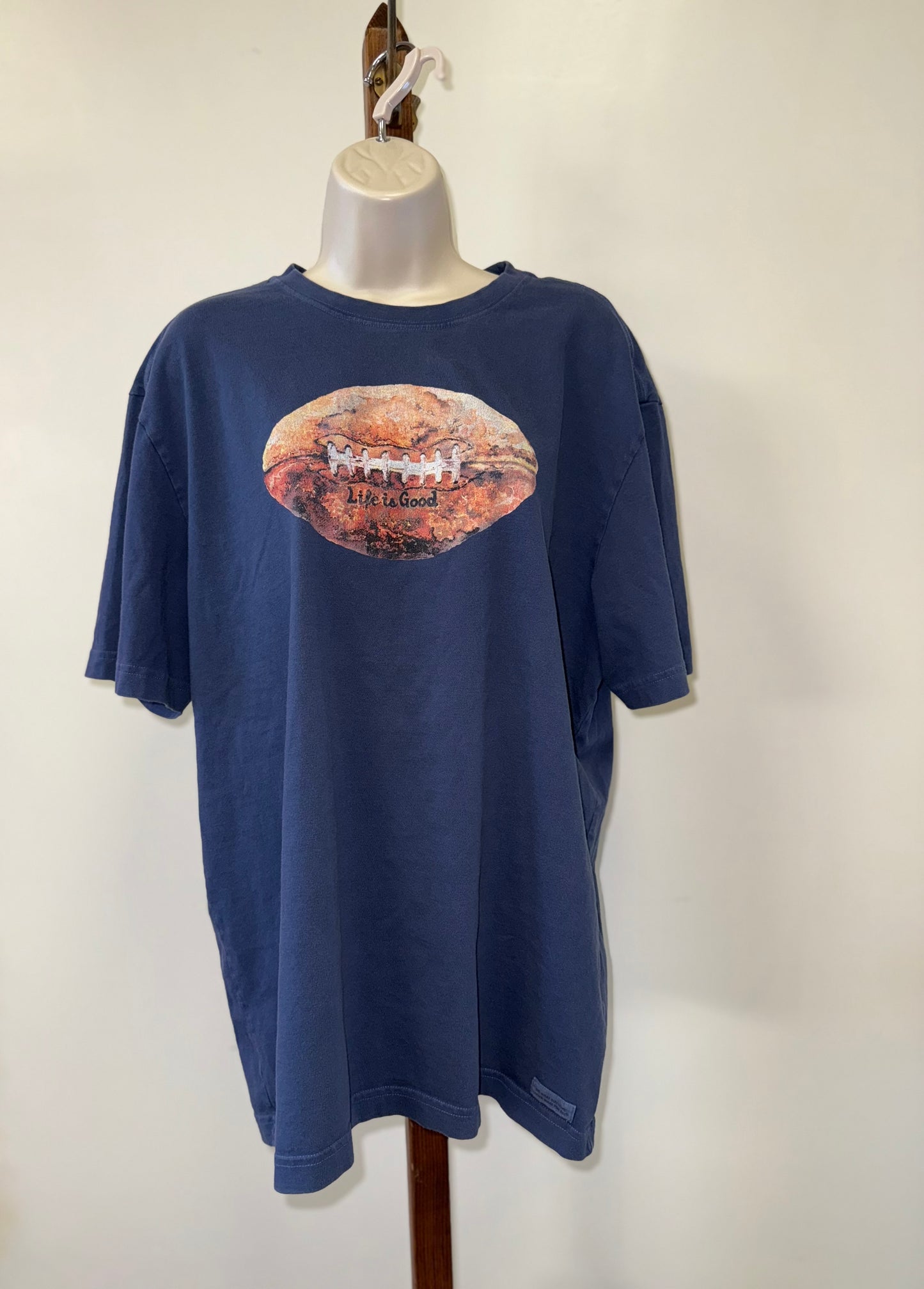 Life Is Good (XL) Blue T-Shirt with Football Print