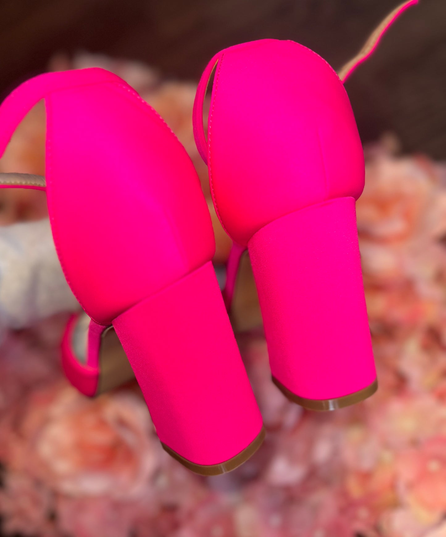 (9.5) Neon Pink Sued High Heels with Adjustable Ankle Strap