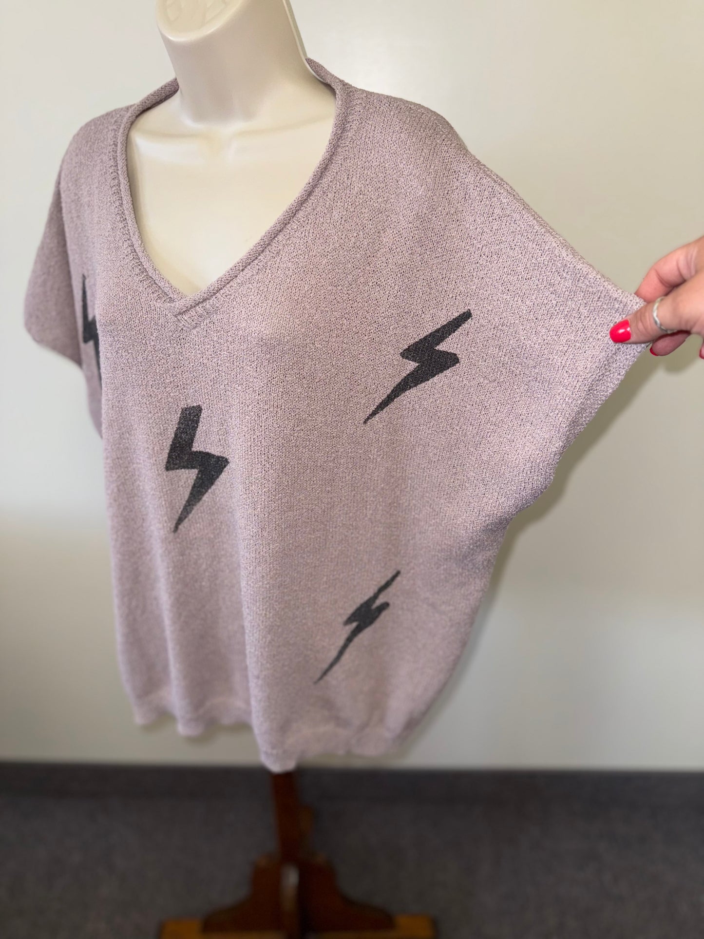 NWT Three Bird Nest (Medium) Brand New Blush Knit V-Neck Blouse w Lightning Bolt