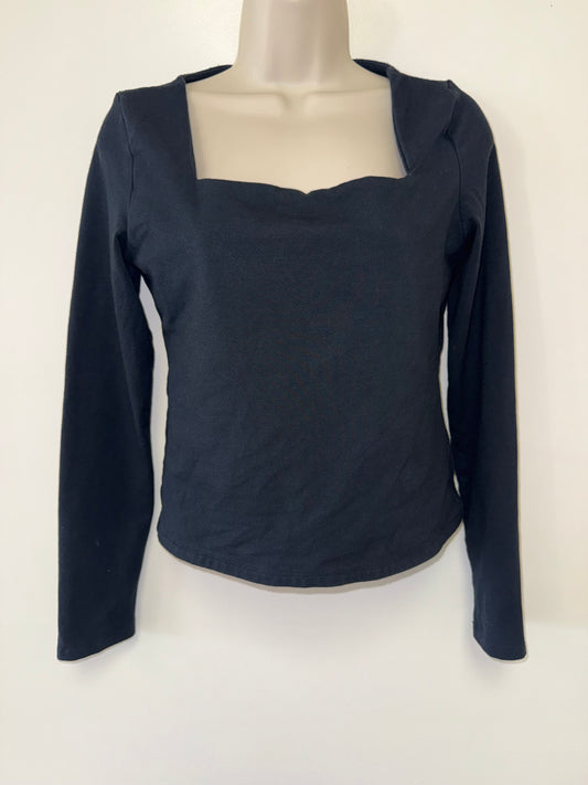 Express (Small) Black Long Sleeve Cropped Square Neck Top