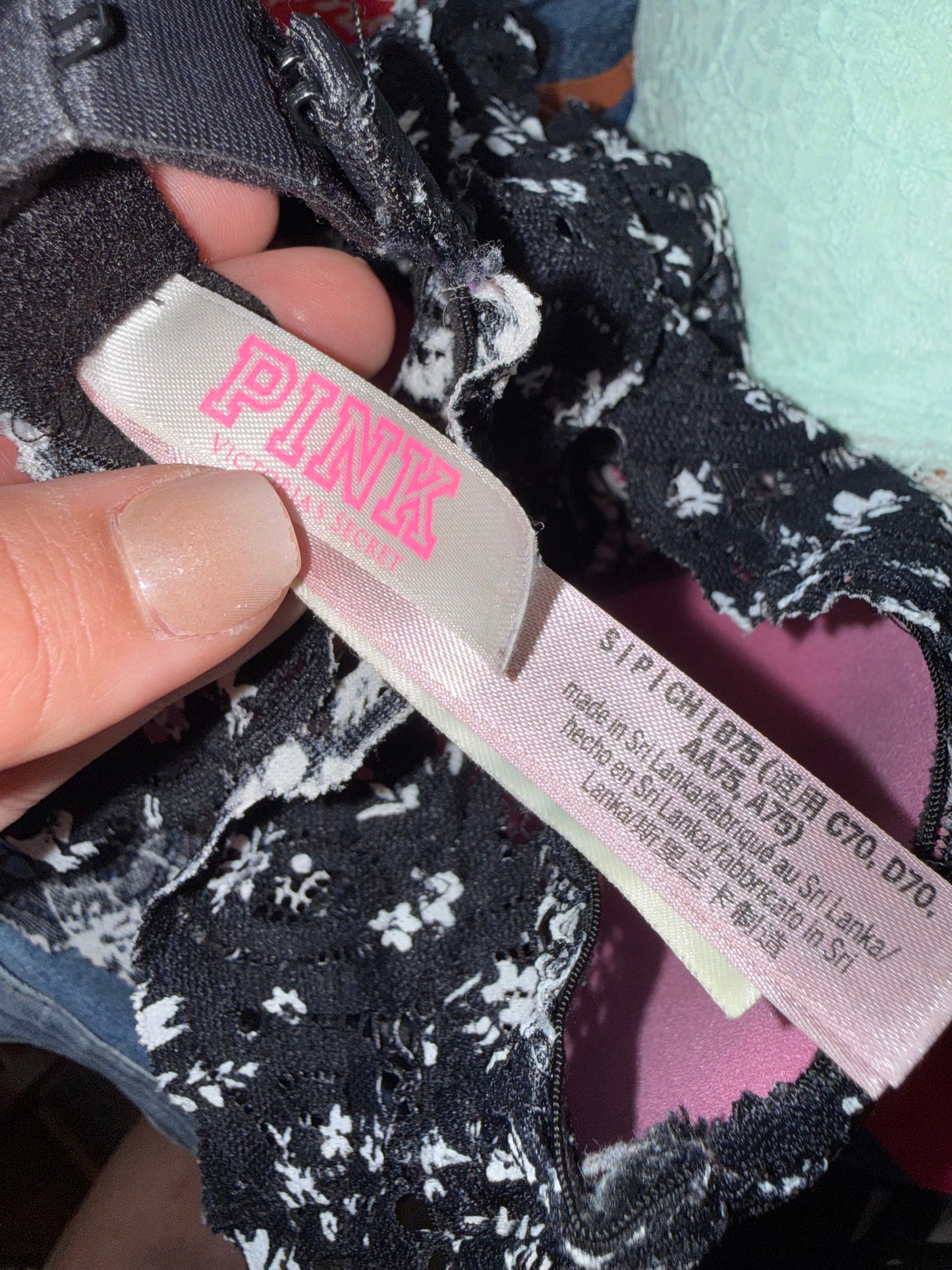 PINK Victoria's Secret (Small) Black & White Floral Lace Push Up Bralette
