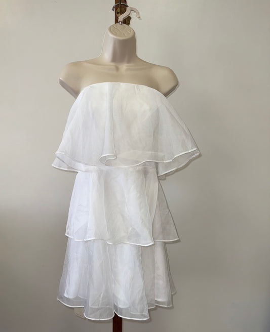 NWT Abercrombie & Fitch (XL) Brand New White Ruffle Sheer Midi Strapless Dress