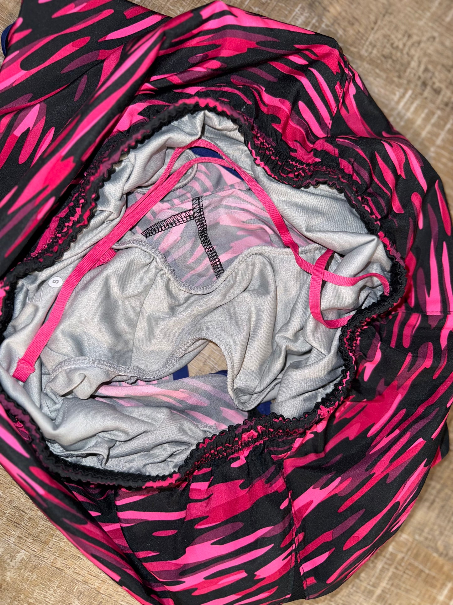 Nike (Small) Pink/Black Pattern Sporty Shorts with Built in Undies