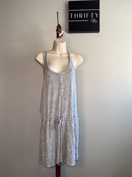 Serra (Medium) Grey V-Neck 3/4 Button Up Sleeveless Romper