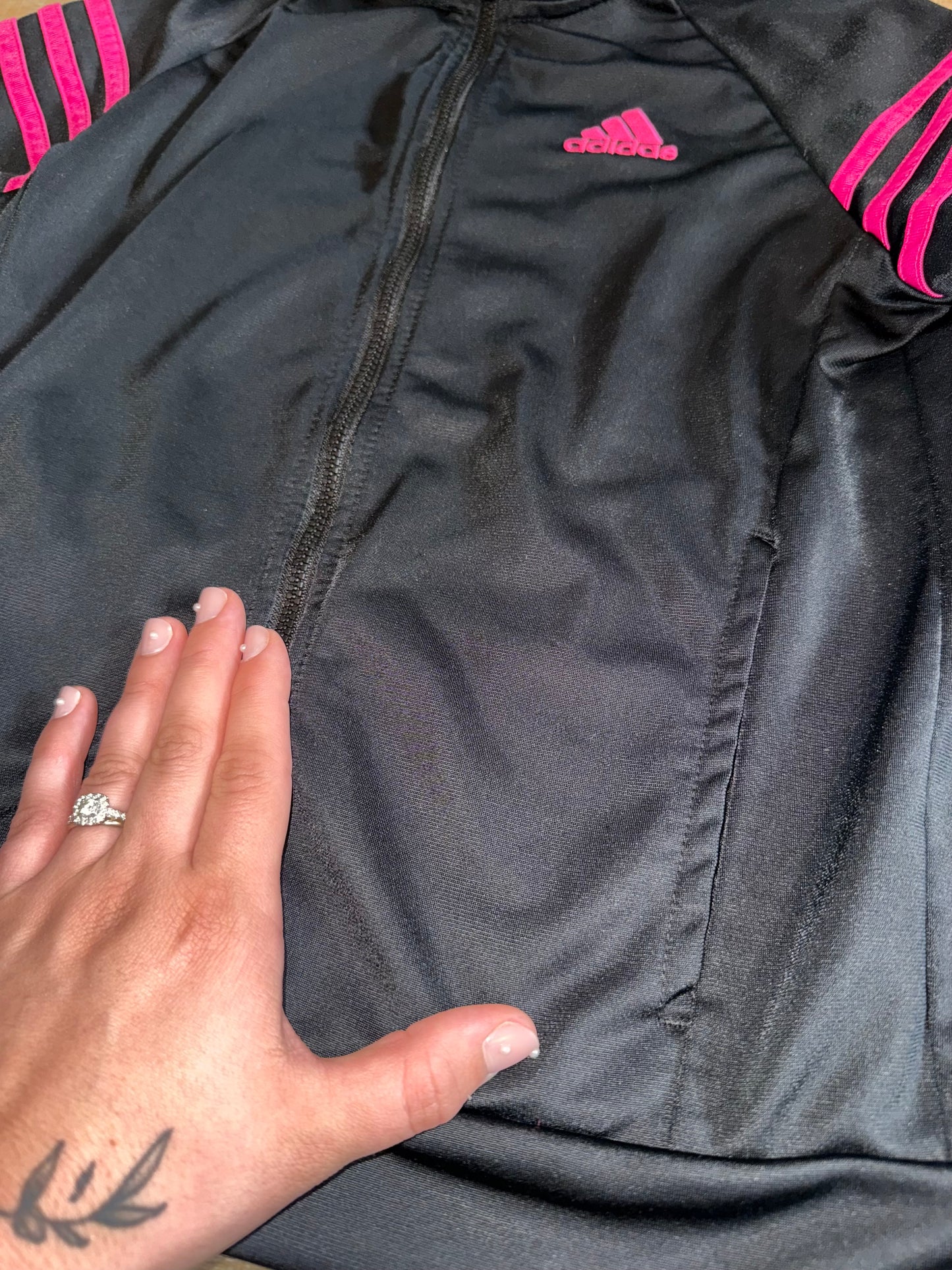 adidas (Kids Medium) Sporty Zip Up Black//Pink Jacket