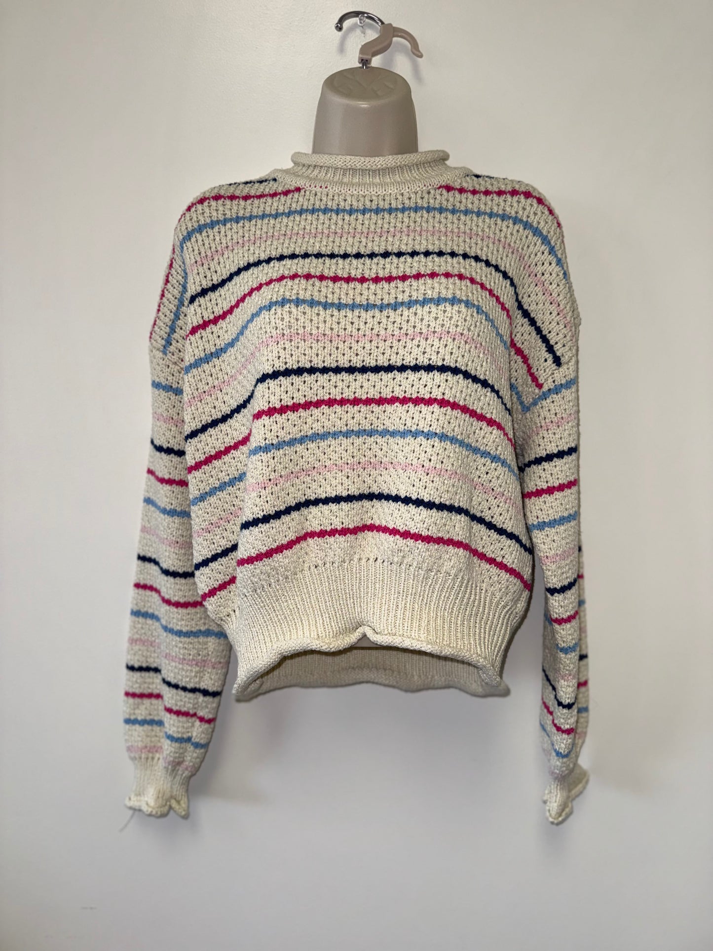 Grace + Karma (Medium) Cream Knit Sweater with Pink & Blue Stripes