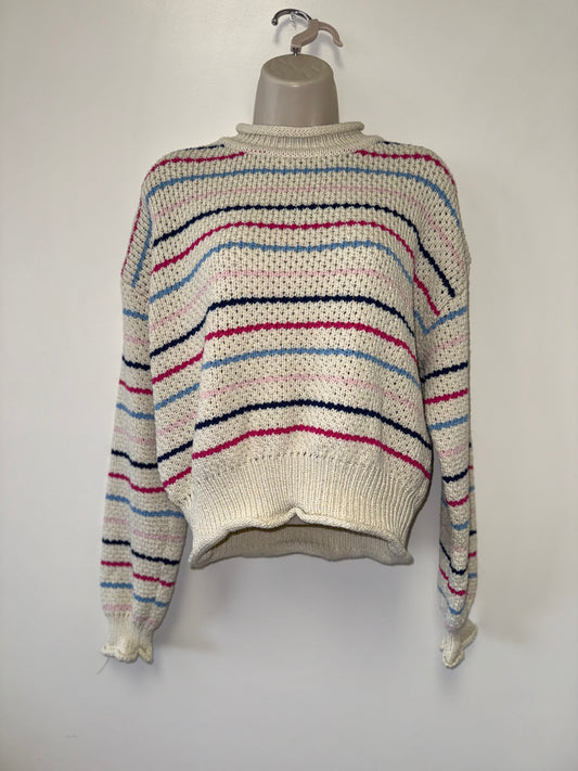Grace + Karma (Medium) Cream Knit Sweater with Pink & Blue Stripes