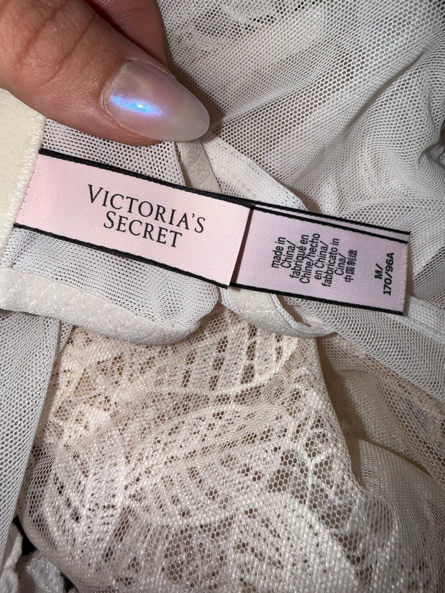 Victoria's Secret (Medium) White/Nude Lace Bodysuit with High Neck