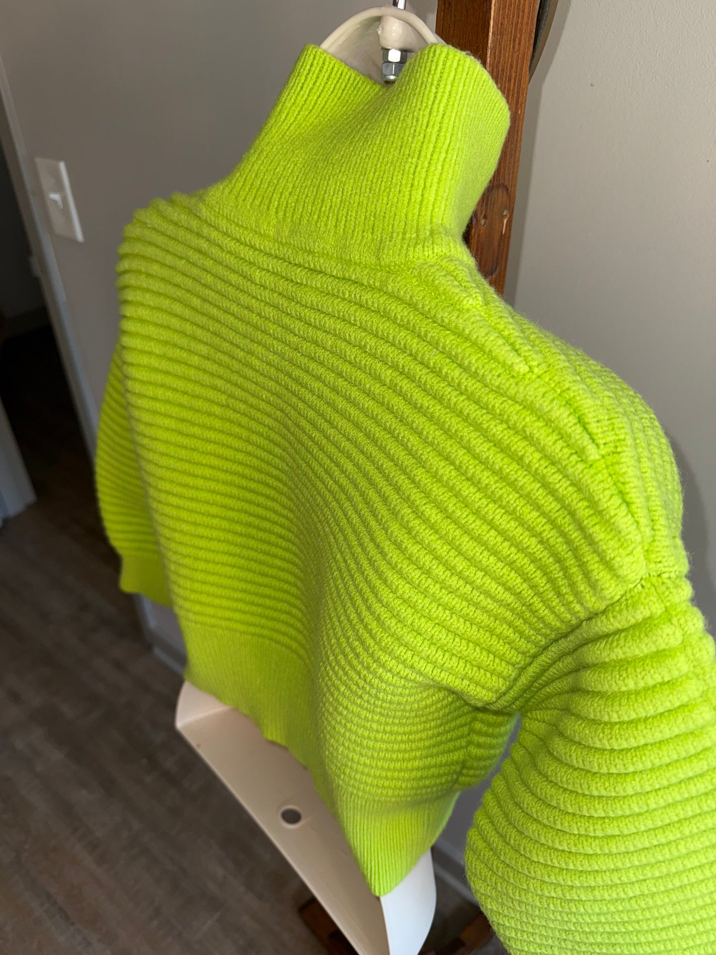 Tanya Taylor (XS) Lime Green Ribbed Turtleneck Wool Sweater