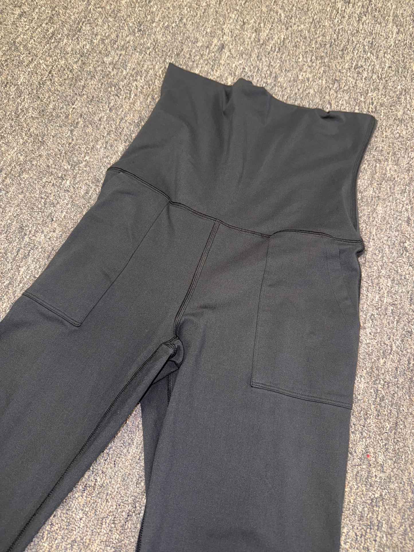 aerie (Medium) Black Foldover Hugger High Rise Flare Leggings with Pockets