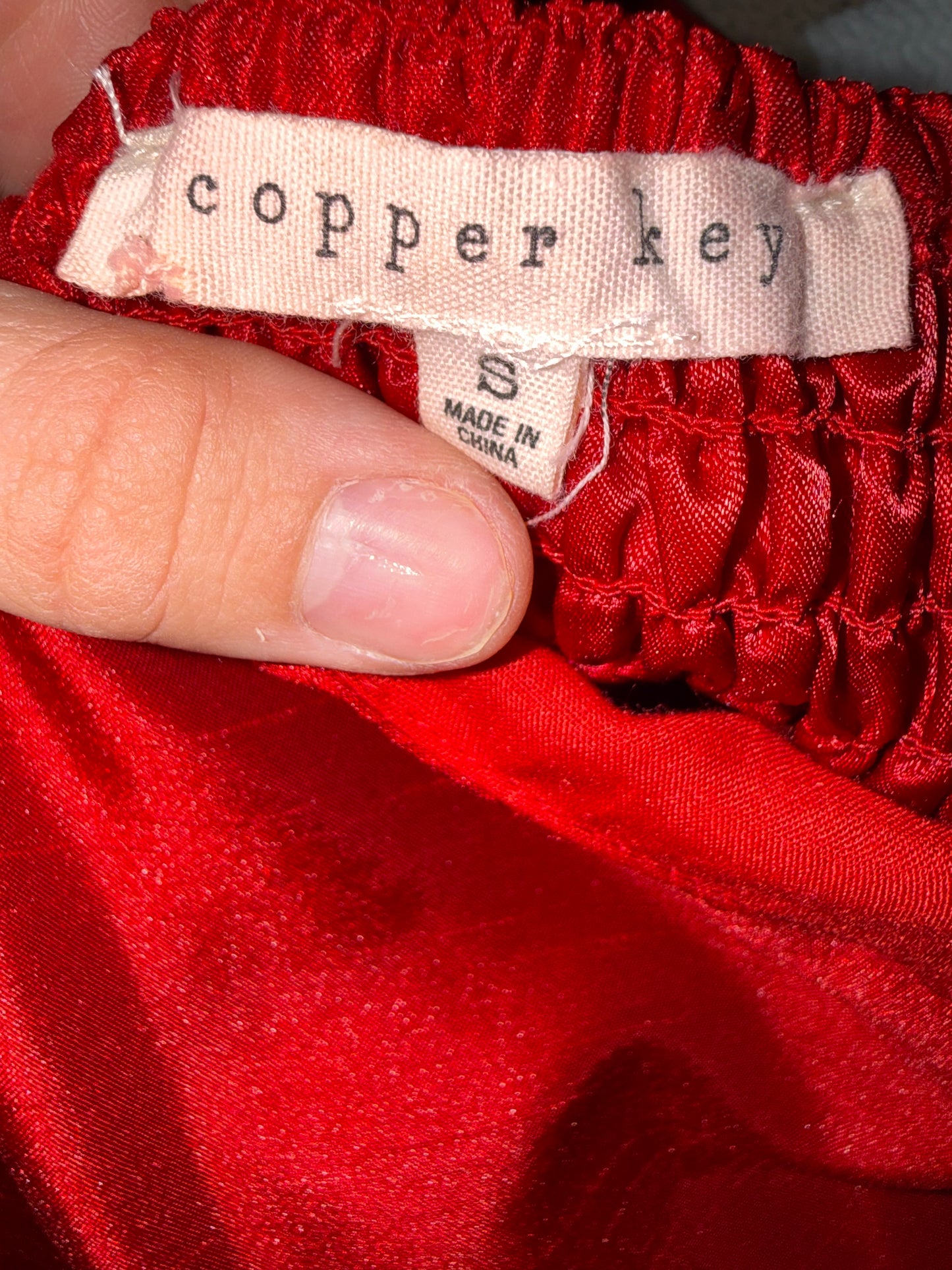 Copper Key (Small) Red Midi Dress with Puff Sleeves