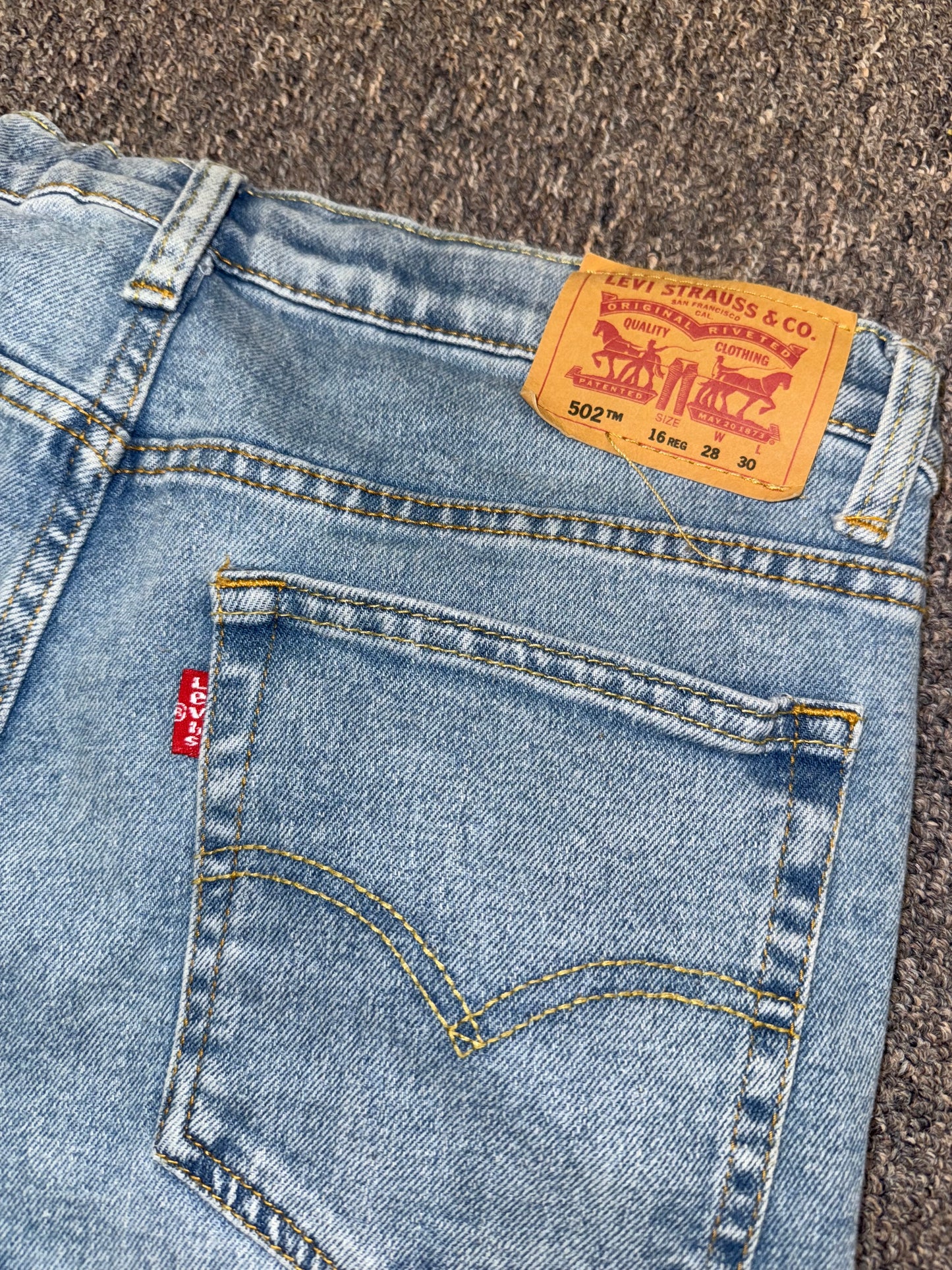 Levis (16) Light Wash Denim 502 Regular Taper Jeans with Adjustable Waist