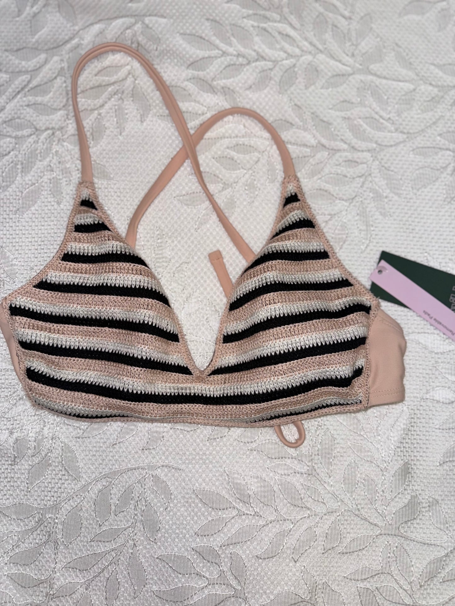 NWT Wild Fable (XS) Brand New Neutral Striped Knit Bikini Top