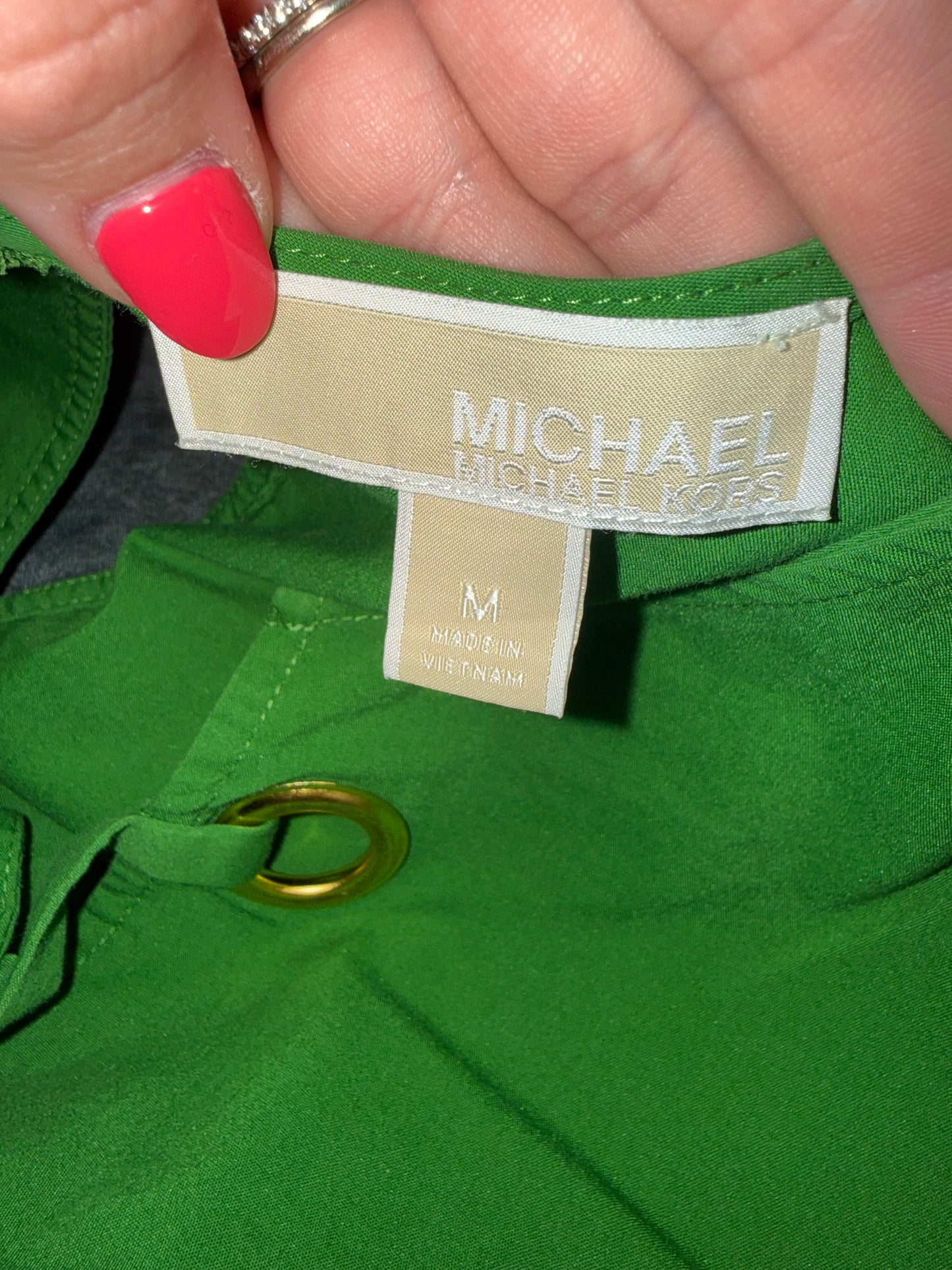 Michael Kors (Medium) Green V-Neck Blouse with Flare Sleeves