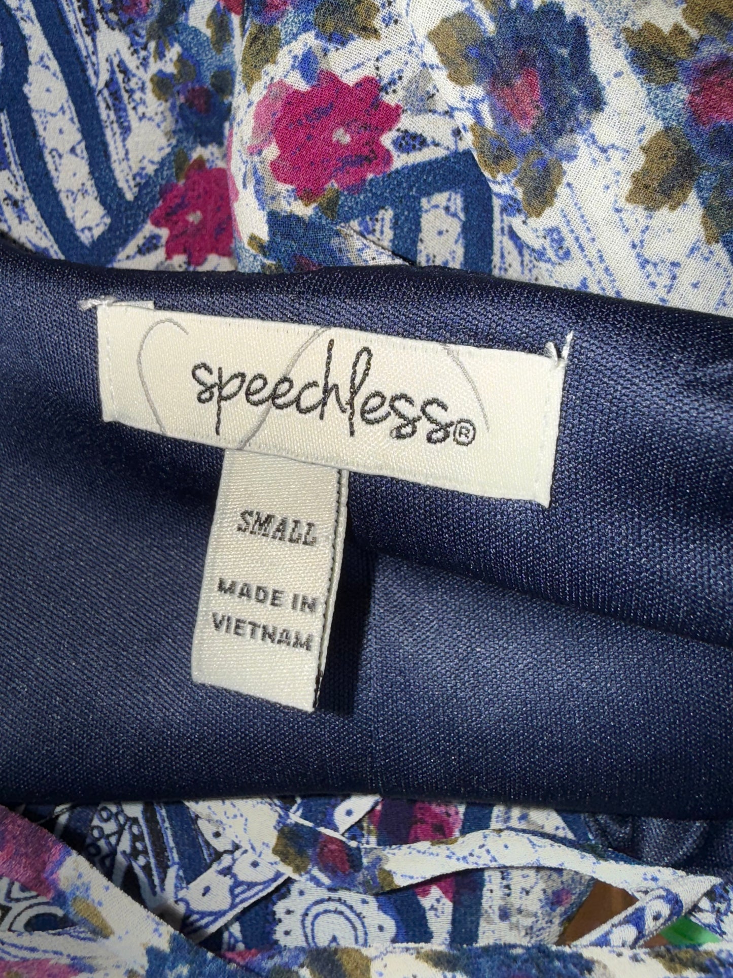 Speechless (Small) Blue Pattern Flowy Long Sleeve Midi Dress