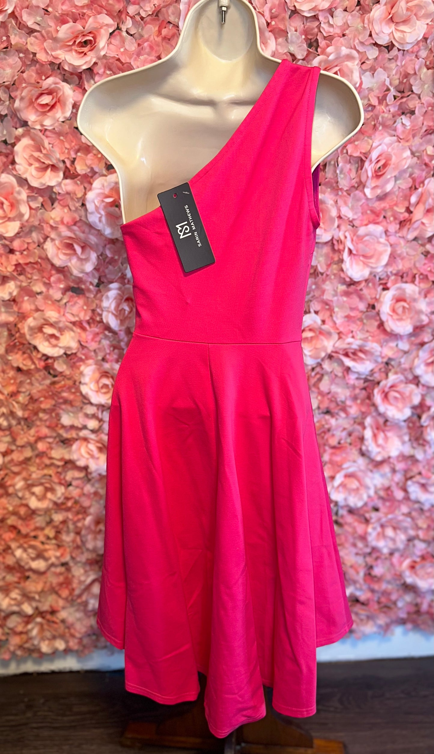 NWT (Small) Brand New Hot Pink One Shoulder Sleeveless Flowy Midi Dress