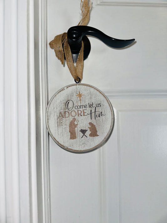 Rae Dunn 'O Come Let Us ADORE Him' Hanging Wooden Circle