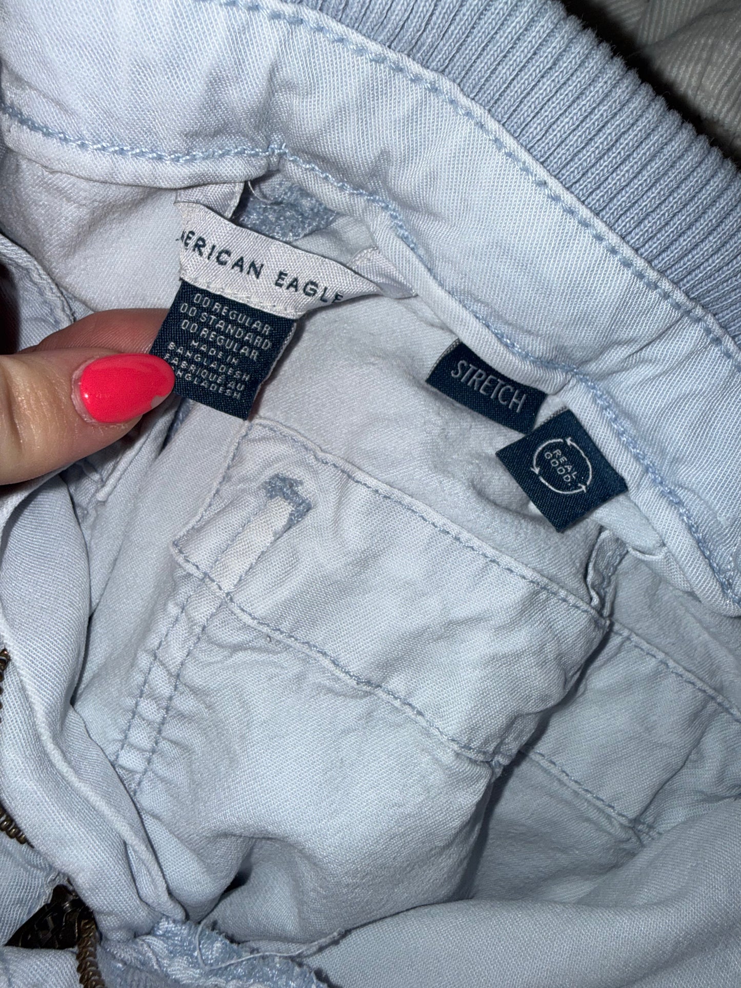 American Eagle (00) Light Blue Wide-Leg Cargo Pants with Stretch